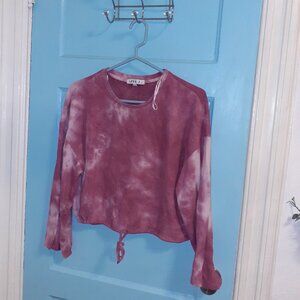 PINK TYE DYE PRINT FRONT DRAG STRING CROP SWEATER- M